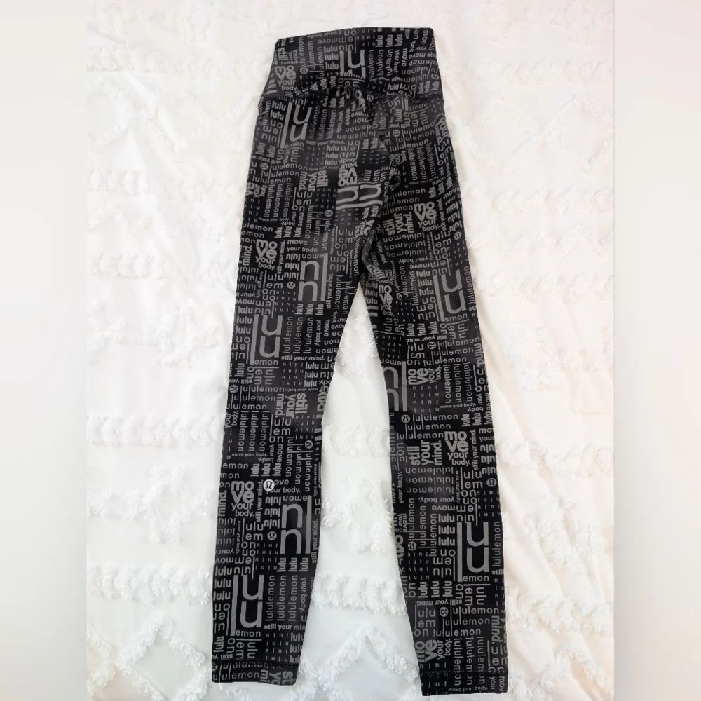 Lululemon Athletica Black and Gray Logo Leggings - Picture 2 of 7